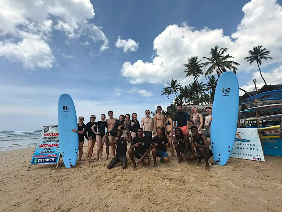 The local Ashen Surf School team together at Kabalana Beach