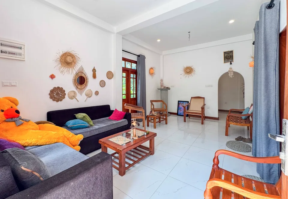 The comfortable living area inside Ashen Surf House